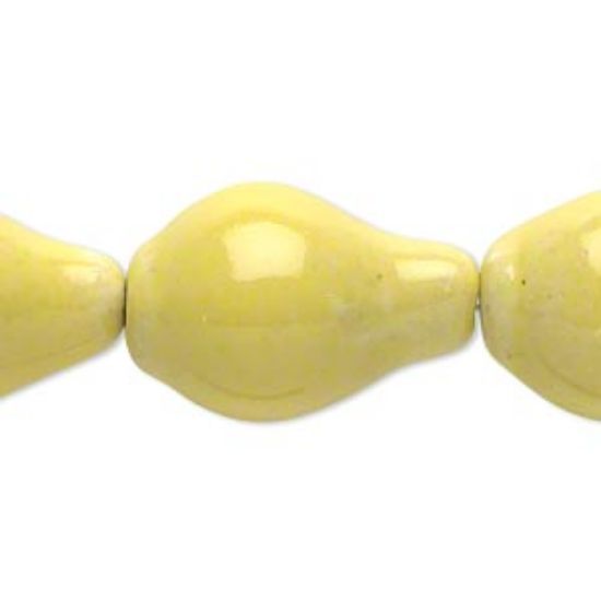 Picture of Bead, porcelain, yellow, 25x16mm-27x18mm vase. Sold per 8-inch strand.