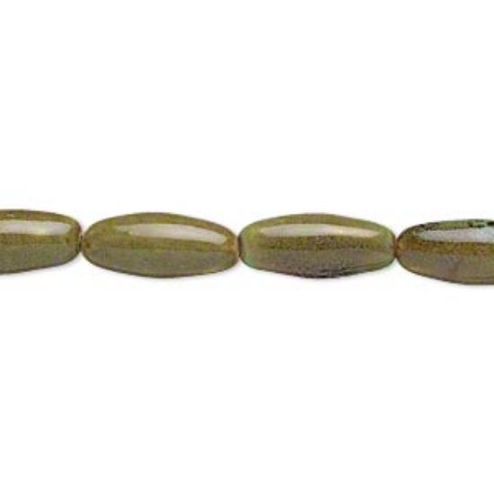 Picture of Bead, porcelain, light honey and pale green, 28x12mm-29x13mm oval. Sold per 8-inch strand.