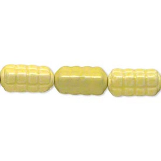 Picture of Bead, porcelain, yellow, 28x13mm-30x13mm textured square tube. Sold per 8-inch strand.