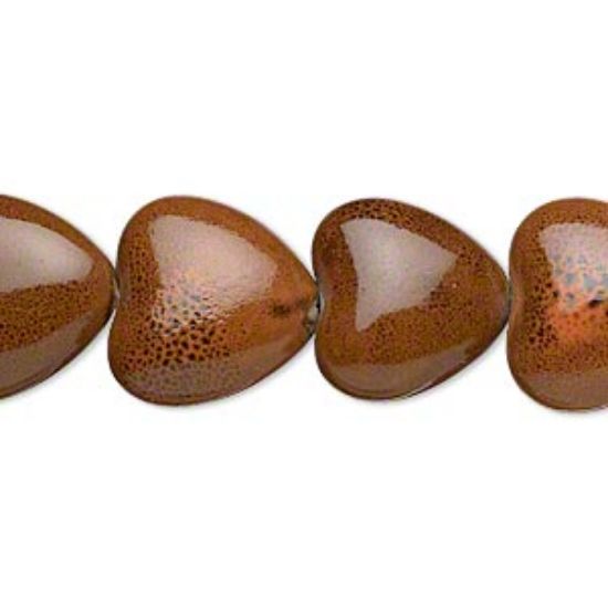 Picture of Porcelain Bead puffed Heart  30-34mm Orange Brown x1