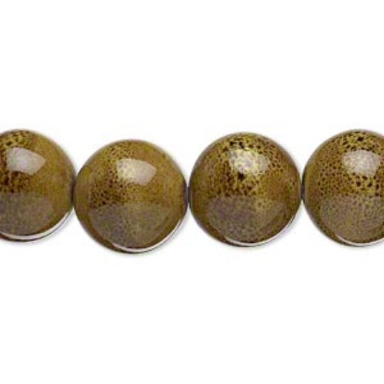 Picture of Bead, porcelain, golden yellow, 26-27mm round. Sold per 8-inch strand.