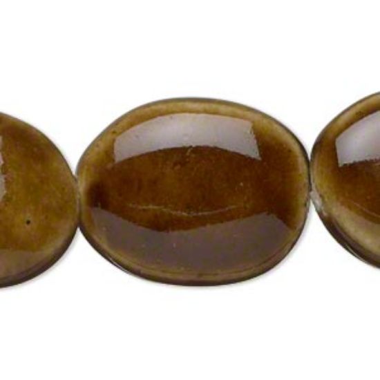 Picture of Bead, porcelain, honey, 28x21mm-29x23mm puffed oval. Sold per 8-inch strand.