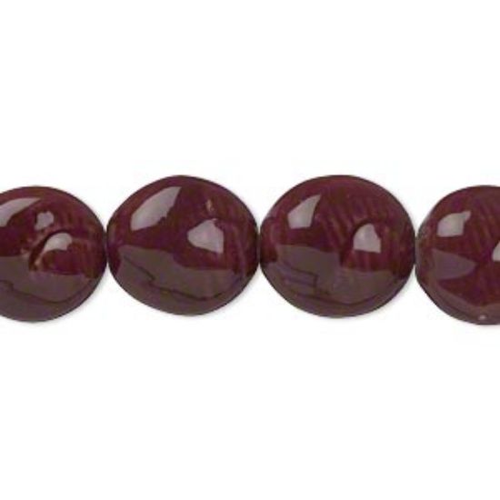 Picture of Bead, porcelain, purple, 27-28mm twisted puffed flat round. Sold per 8-inch strand.