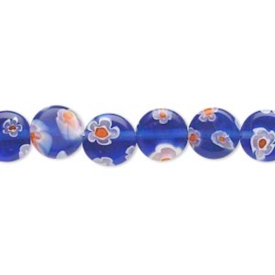 Picture of Millefiori Glass cobalt/white/red, 7-8mm puffed flat round x38cm