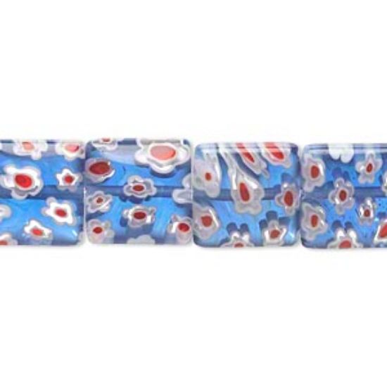 Picture of Millefiori Glass Square 12mm Blue Red x6