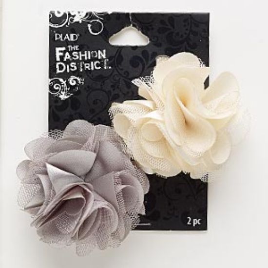 Picture of Brooch/Hair Clip Flower Cream and Grey x2