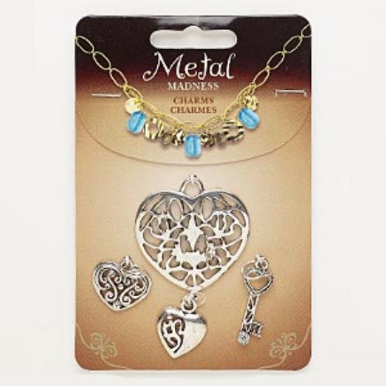 Picture of Focal and charm "Metal Madness" Heart & Key Antique Silver x1