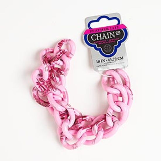 Picture of Chain, aluminum, pink and dark pink, 32x23mm twisted oval cable with floral pattern. Sold per pkg of 18 inches.