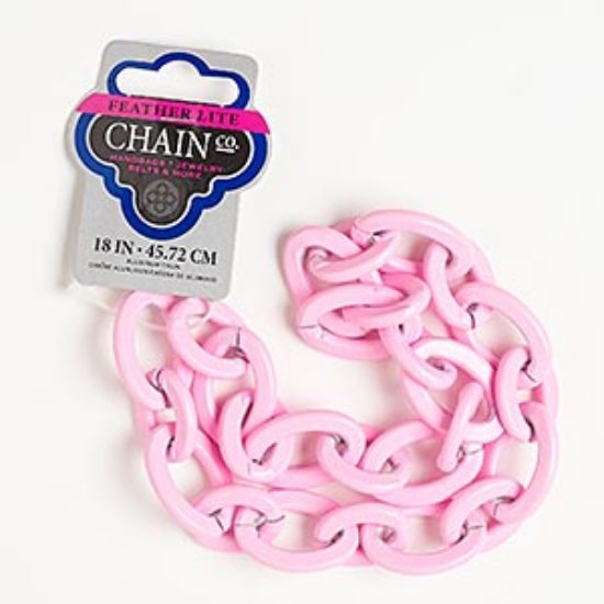Picture of Chain, aluminum, pink, 25x20mm flat oval cable. Sold per pkg of 18 inches.