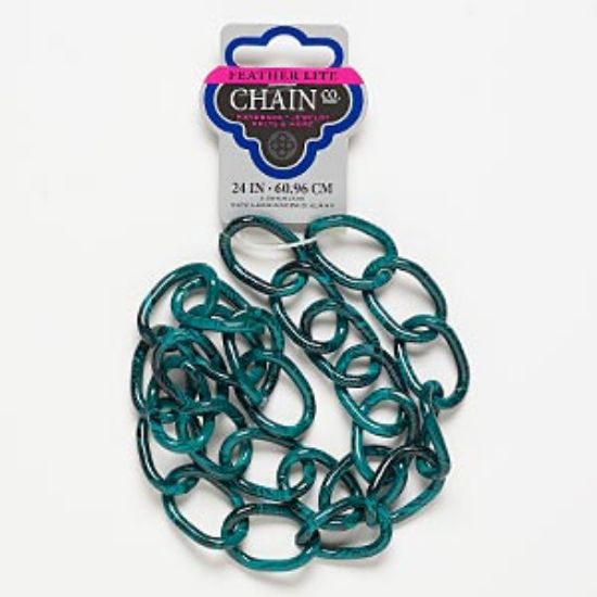 Picture of Chain, aluminum, teal green and black, 32x22mm curb with line design. Sold per pkg of 24 inches.