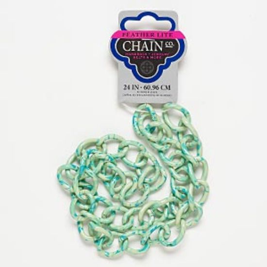 Picture of Chain, aluminum, light green and turquoise blue, 22x17mm curb with swirl design. Sold per pkg of 24 inches.