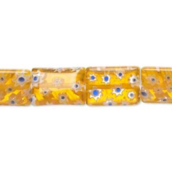 Picture of Millefiori Glass Rectangle 12x10mm Yellow x6