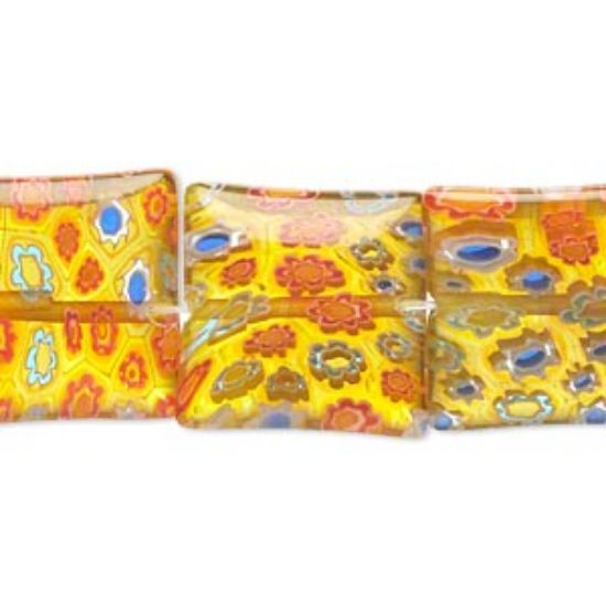 Picture of Millefiori Glass Square 18mm Yellow x1