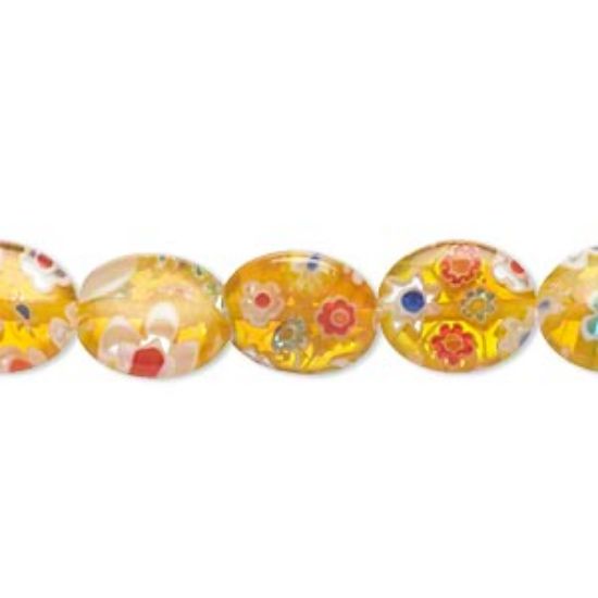 Picture of Millefiori Glass Bead Oval 12x10mm Yellow x8
