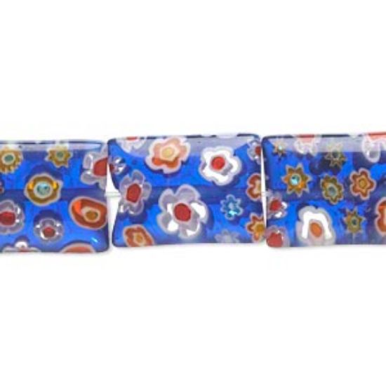 Picture of Millefiori Glass cobalt and multicolored, 17x12mm-18x13mm puffed rectangle x38cm