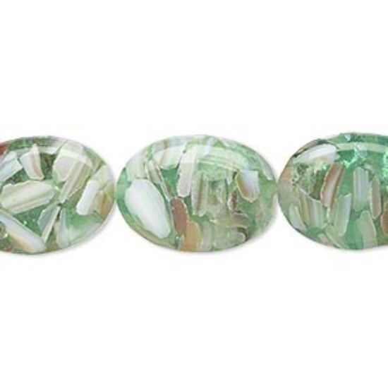 Picture of Bead mother-of-pearl shell and resin (assembled) light green 18x13mm-19x14mm puffed oval. Sold per 15-inch strand.