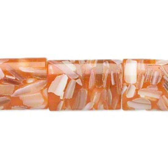 Picture of Bead mother-of-pearl shell and resin (assembled) orange 18x13mm-19x14mm puffed rectangle. Sold per 15-inch strand.