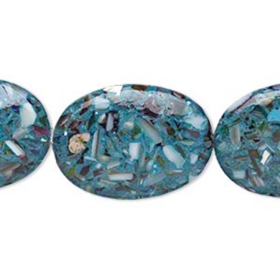 Picture of Mother-of-Pearl Shell and Resin 35x25 mm puffed oval Aqua Blue x1