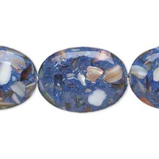 Picture of Mother-of-Pearl Shell 24x18mm puffed oval Opaque Blue x1