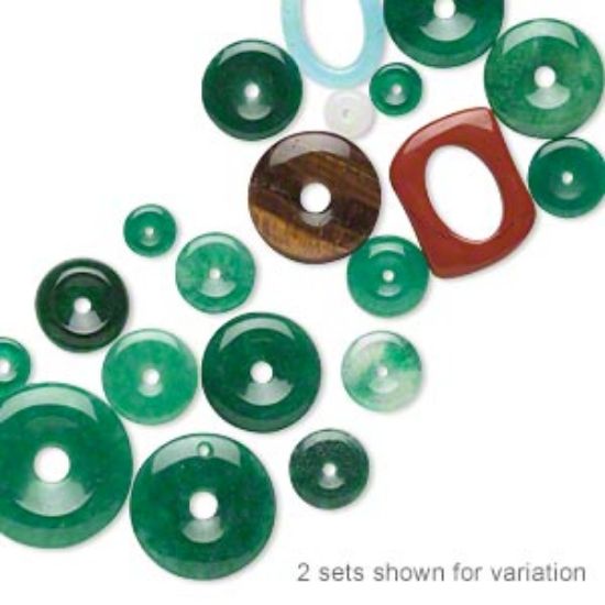 Picture of Component mix, multi-gemstone (natural / dyed / heated) and glass, multicolored, 6-25mm mixed shape donut. Sold per pkg of 10.