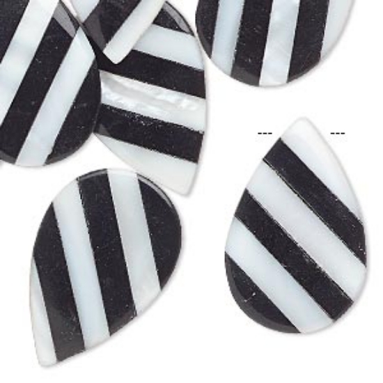 Picture of Mother-of-Pearl bead 25x16mm top-drilled drop Black White x4