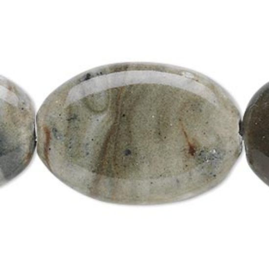 Picture of Ceramic Bead  flat oval 33x23mm brown / cream / green x4