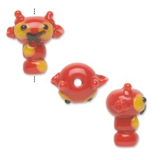 Picture of Lampwork Glass Bead Bug 21x20mm Red/Yellow x1