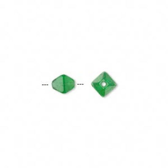 Picture of Bead, Preciosa Czech pressed glass, emerald green, 6x5mm 4-sided double cone. Sold per 16-inch strand.