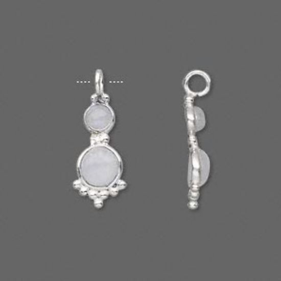 Picture of 925 Silver Drop 21.5x8 w/ 4mm and 5mm Rainbow Moonstone Cabochon x1