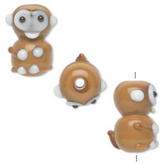Picture of Lampworked Glass Bead Monkey 20x13mm Opaque Brown and White x1