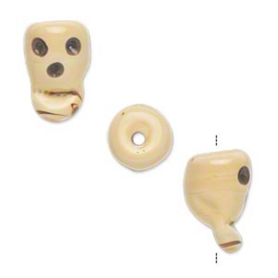 Picture of Lampworked Glass Bead Skull 16x11mm Opaque Light Brown and Dark Brown x4