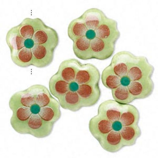 Picture of Porcelain Bead Flower 15mm w/ 2-2.5mm hole Green/Red x6.