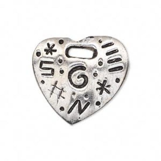 Picture of Drop 27x26mm single-sided heart with 6x2mm hole and multiple symbols Antique Silver x1