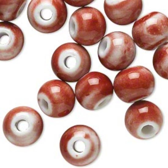 Picture of Porcelain Bead Rondelle 11x9mm White and Red x10