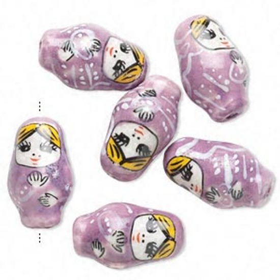 Picture of Porcelain Bead Russian Doll 26x16mm hand-painted Purple x1