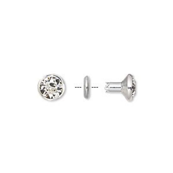 Picture of Rivet, Swarovski crystal with silver-finished brass and stainless steel,  crystal clear, foil back, 7mm round (53001/53009). Sold per pkg of  2-piece sets.