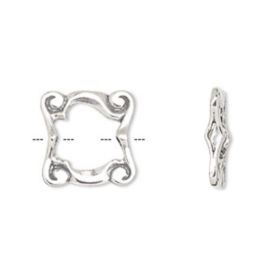 Picture of Bead frame, JBB Findings, sterling silver, 15x15mm square with swirls, fits up to 8mm bead.x1