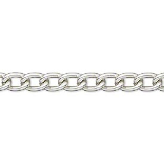 Picture of Chain, anodized aluminum, silver, 8x5mm twisted cable. Sold per pkg of 25 feet.
