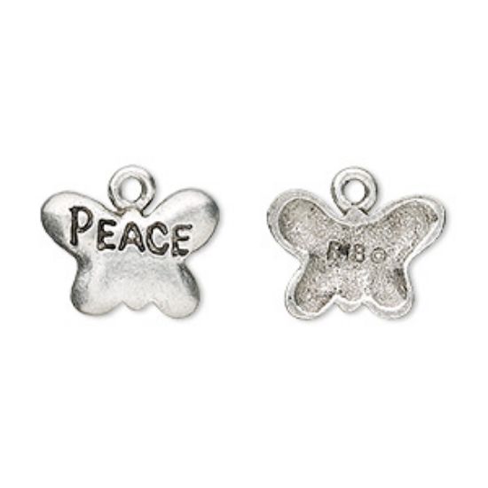 Picture of Charm 16x14mm butterfly with "PEACE." Antique Silver x1
