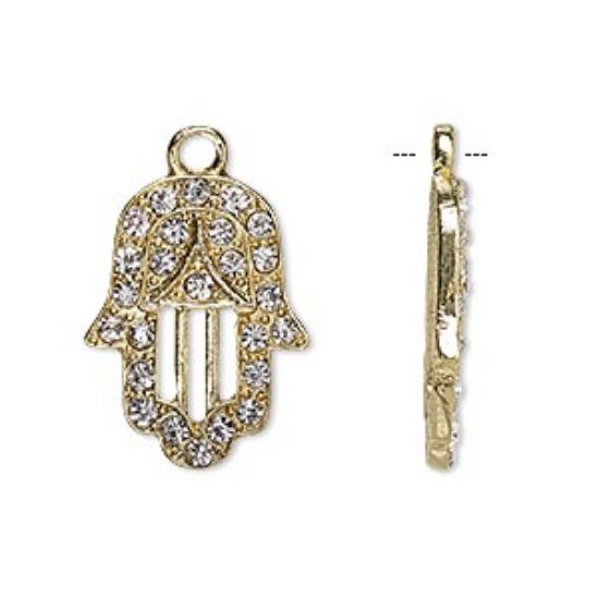 Picture of Pendant Hamsa Fatima Hand 22x17 mm with Czech crystals Gold Tone x1