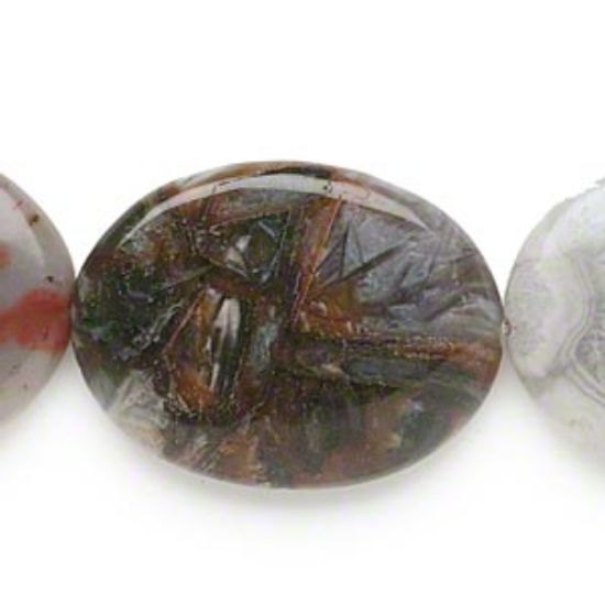Picture of Bead Bamboo Agate (natural) 40x30mm puffed oval x1