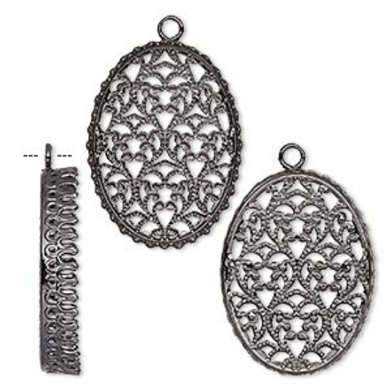 Picture of Pendant setting 30x22mm oval Filigree Gunmetal x1