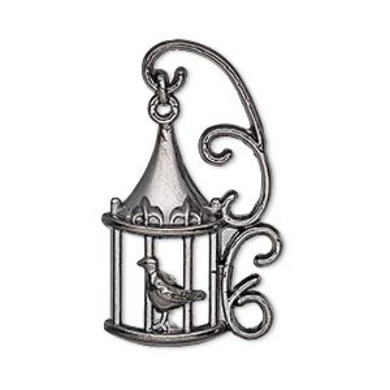 Picture of Charm Bird in Cage. 35x20 mm Gunmetal x2