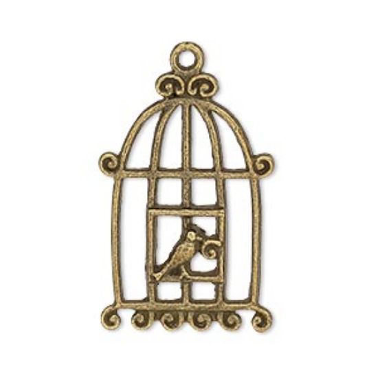 Picture of Charm Bird in Cage 30.5x20 mm Antique Brass x2