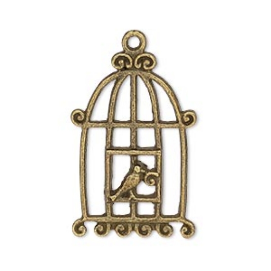 Picture of Charm Bird in Cage 30.5x20mm Antique Brass x2