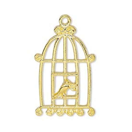 Picture of Charm Bird in Cage 30.5x20 mm Gold Tone x2