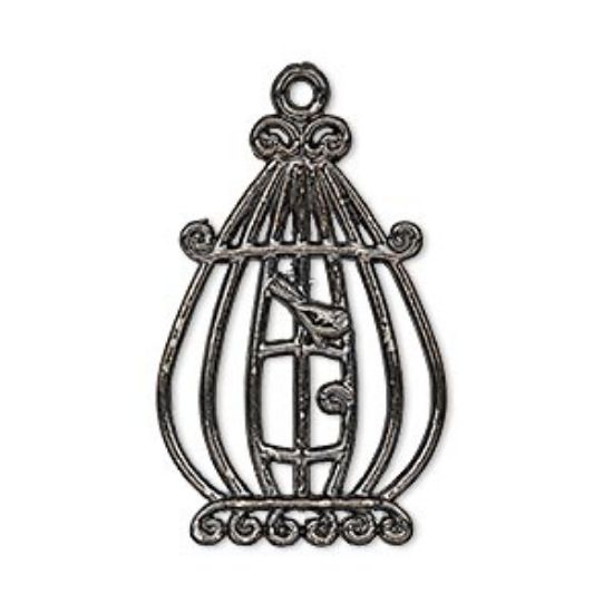 Picture of Charm Bird in Cage 31x21 mm Gunmetal x2