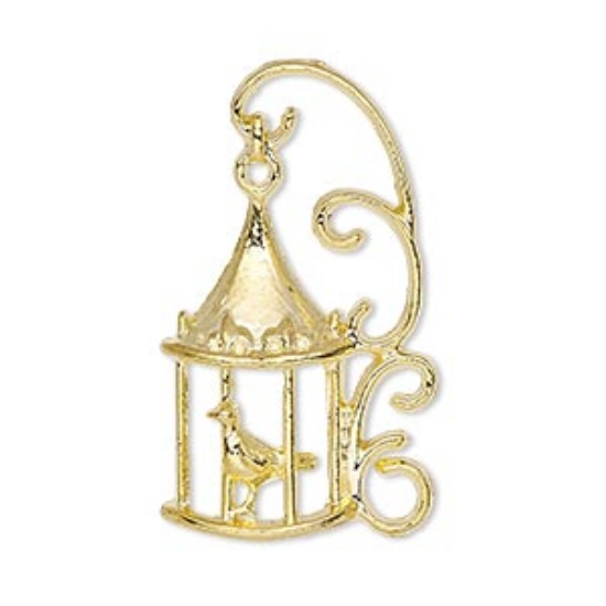 Picture of Charm Bird in Cage. 35x20mm Gold x1