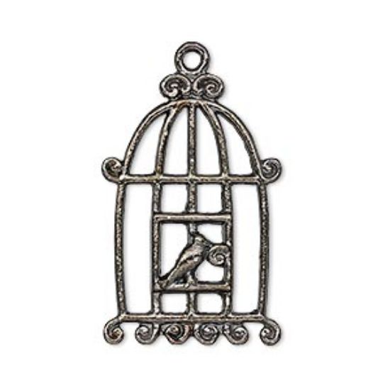 Picture of Charm Bird in Cage 30.5x20 mm Gunmetal x2