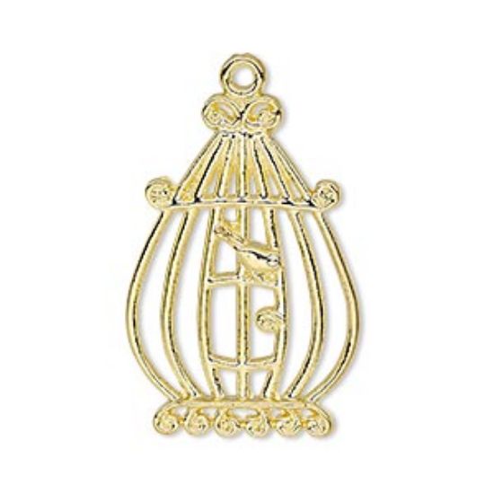 Picture of Charm Bird in Cage 31x21 mm Gold Tone x2
